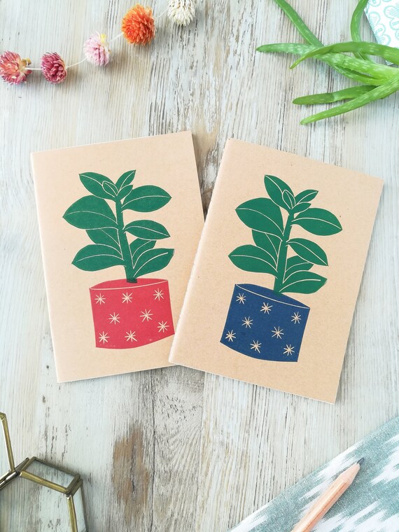Handprinted jade succulents notebook set