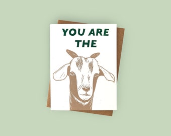 Handprinted linocut GOAT card - 100% recycled paper and sustainable ink