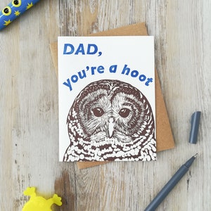 Handprinted linocut owl card for dad 100% recycled paper and sustainable ink image 4