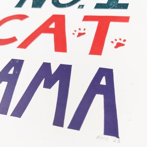No. 1 Cat Mama hand-printed original linocut 8 x 10 image 4