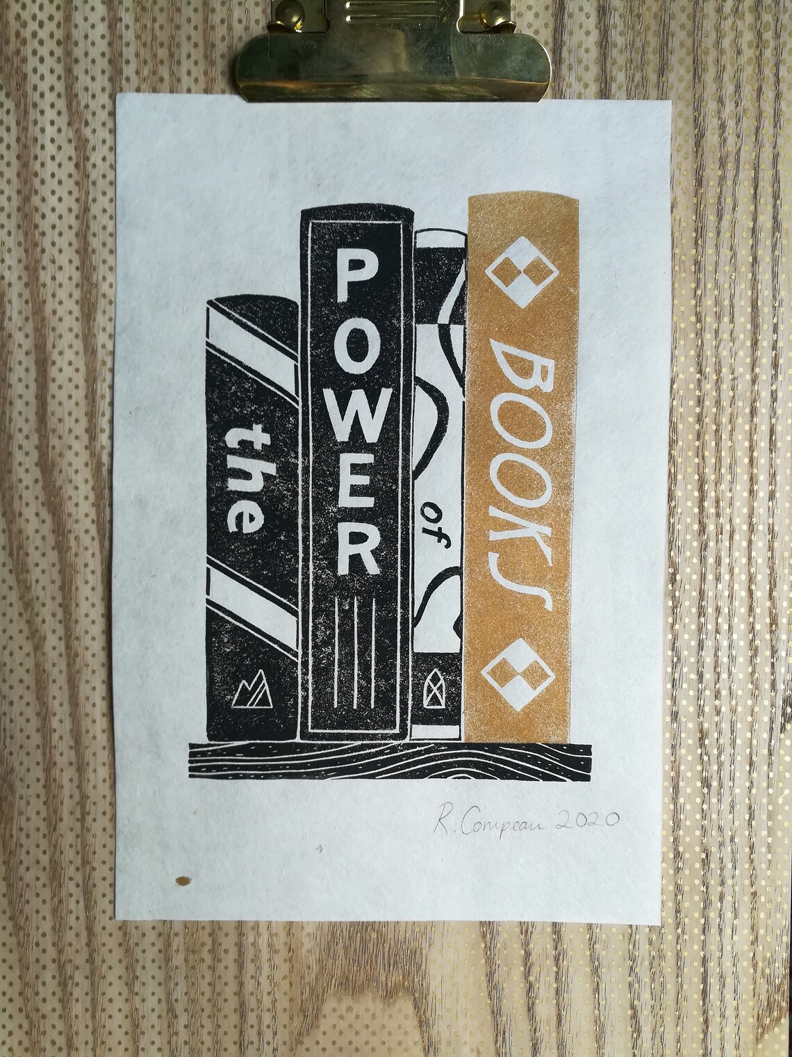 Linocut Bookshelf Print Library Artwork Art for Book Nook Etsy