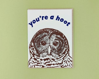 You're a hoot - owl linocut greeting card