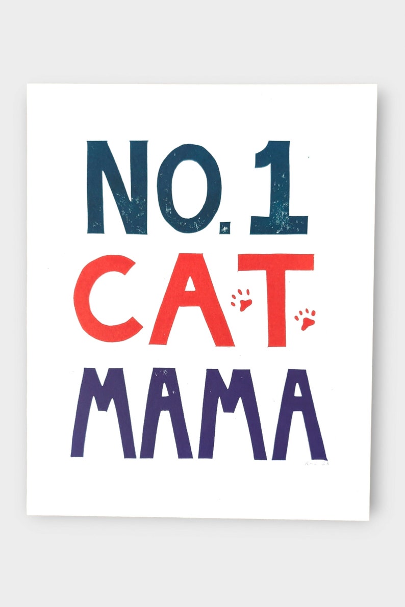 No. 1 Cat Mama hand-printed original linocut 8 x 10 image 3