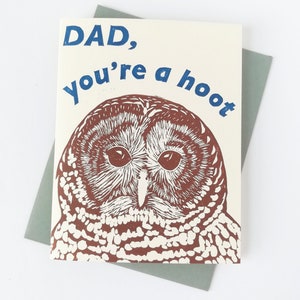 Handprinted linocut owl card for dad 100% recycled paper and sustainable ink image 7