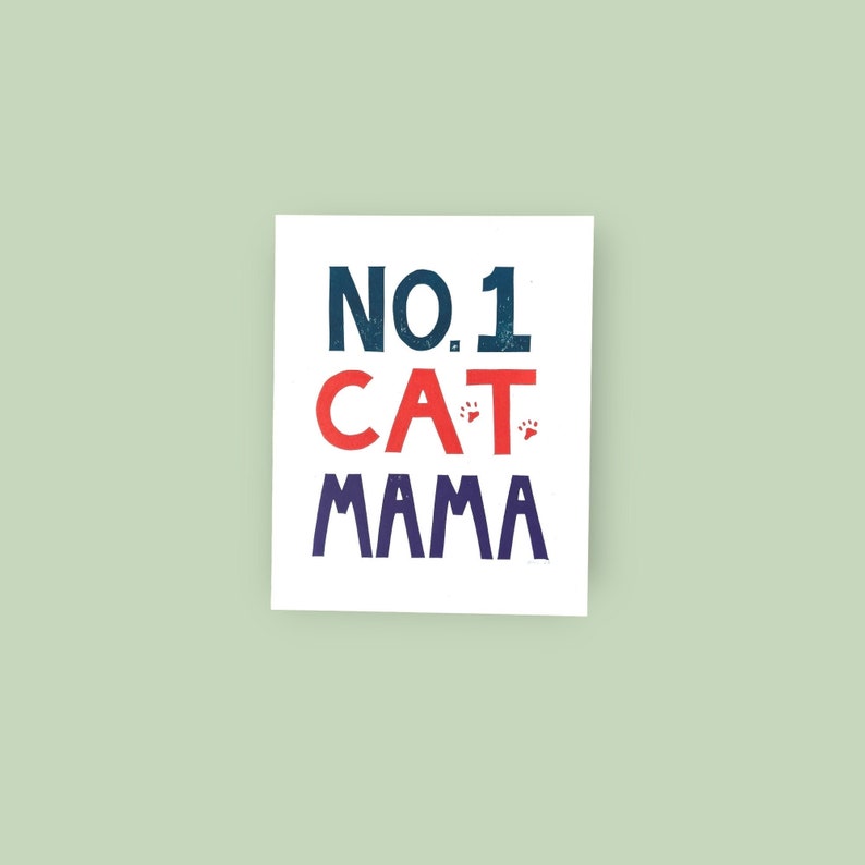 No. 1 Cat Mama hand-printed original linocut 8 x 10 image 1