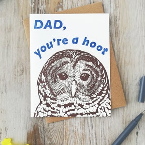 Handprinted linocut owl card for dad 100% recycled paper and sustainable ink image 8
