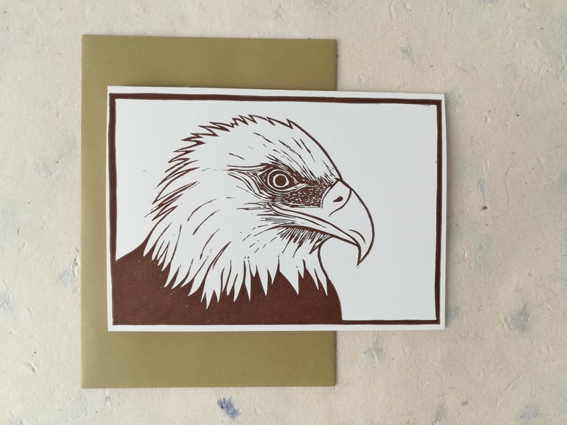 Bald eagle linocut print bald eagle greeting card bird of White