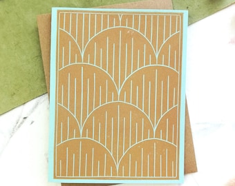 Set van 6 handgedrukte linosnede art-decokaarten - 100% gerecycled karton en duurzame inkten