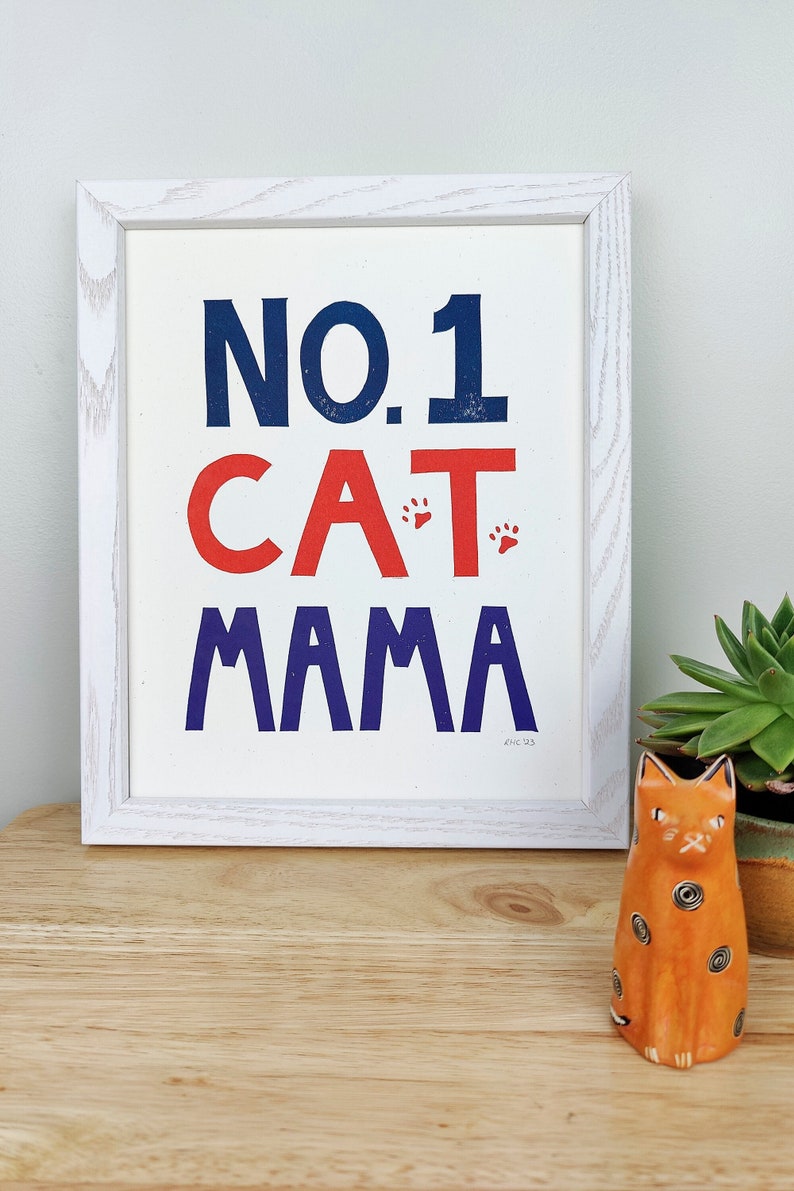 No. 1 Cat Mama hand-printed original linocut 8 x 10 image 5