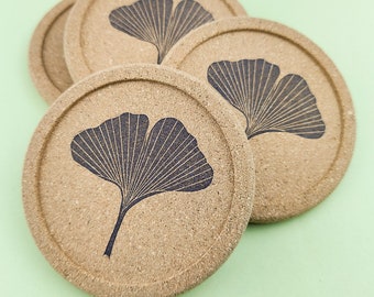 Handprinted ginkgo leaf coasters - set of 4 with lipped edge