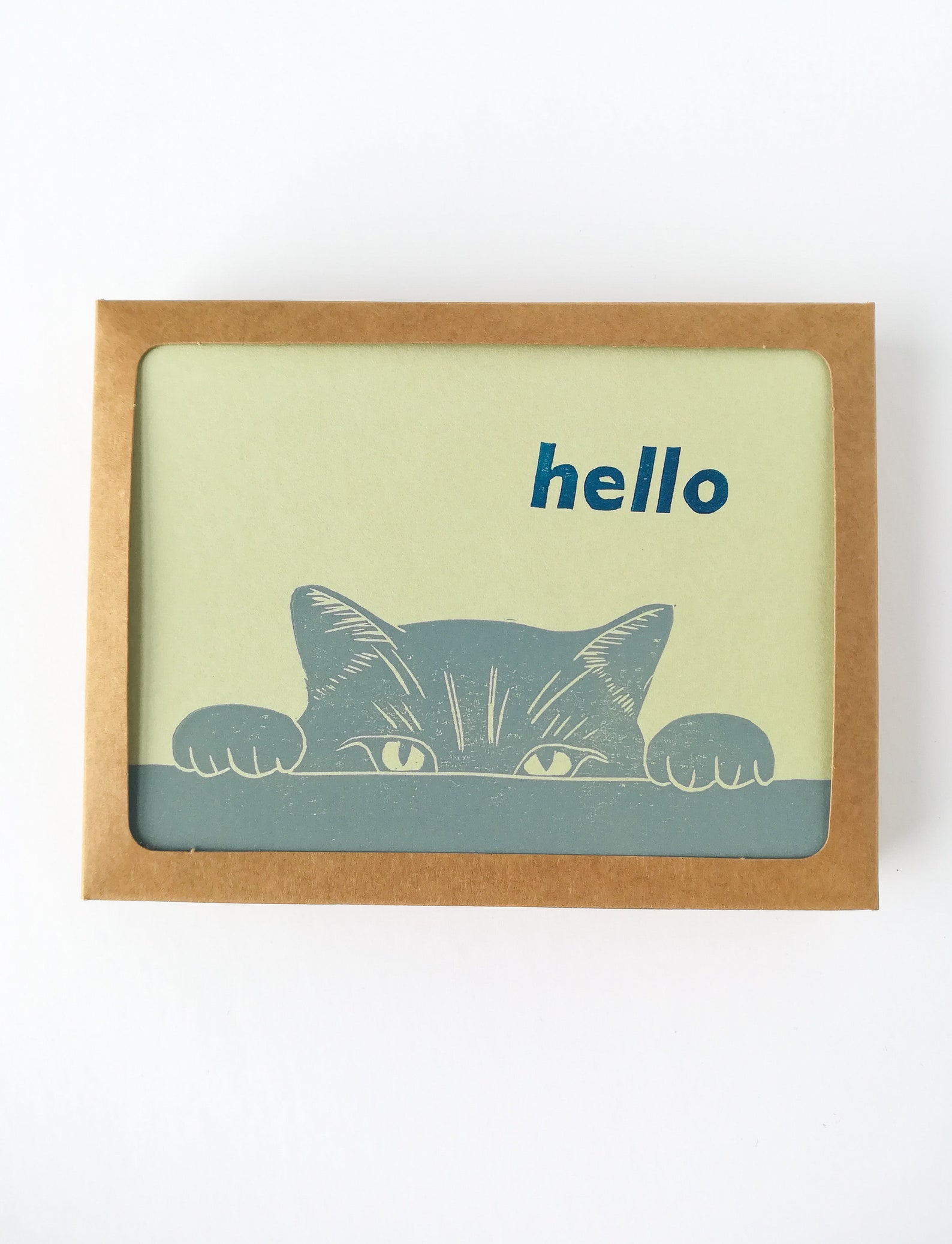 Handprinted Linocut Cat Hello Cards - Set of 6 - Etsy
