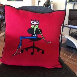 Vibrant Red Pillow Case with Cartoon Character Embroidery - Office Elegance (45 x 45 cm)