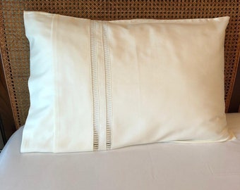 Set of 2 Handmade Lace Cotton Satin Pillowcases - Soft White Pillow Case Slips - Elegant 100% Cotton Satin Pillows