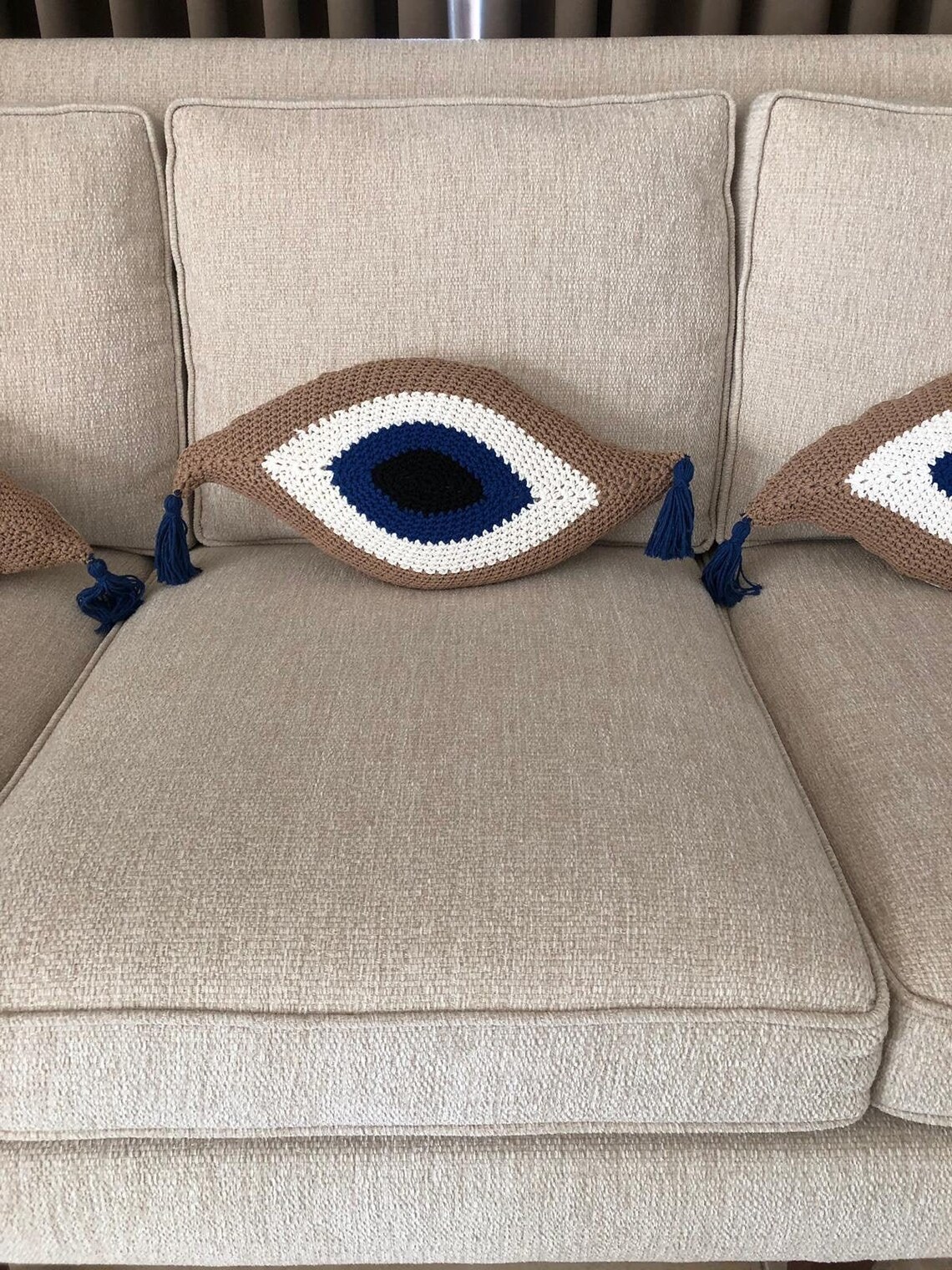 Evil Eye Pillow / Handmade Crochet / Turkish Evil Eye / Evil Eye Home