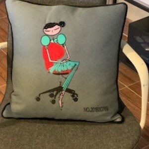 Gray Pillow Case (45 x 45 cm) - Ideal for Office Chair and Lumbar Support, Enhanced with Stylish Colorful Embroidery