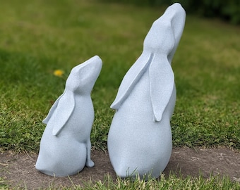 Moongazing Hare Sculpture, Rabbit Garden Ornament, Mother Baby Decor