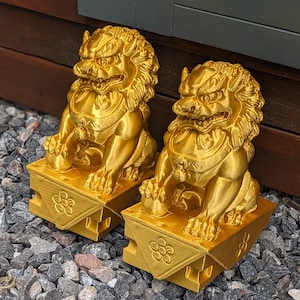 Foo Dogs Pair, Fu Dog Garden Decor,Fu Temple Dog, Chinese Statue Garden Decor, Balinese Decor, Foo Dog Statue Pair