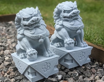 Foo Dogs Pair Garden Decor, Fu Temple Dog, Chinese Statue Garden Decor, Balinese Decor, Balinese Garden Statue, Oriental Ornament Statue
