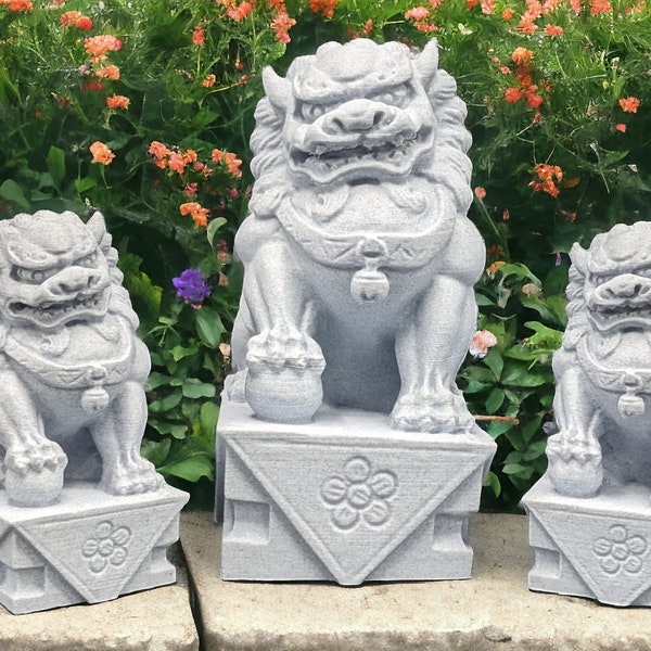 Foo Dogs Garden Decor, Fu Temple Dog, Chinese Statue Garden Decor, Balinese Decor, Balinese Garden Statue, Oriental Ornament Statue