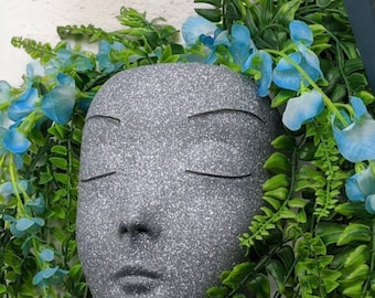 Pebbled Soapstone Female Face Planter – Modern Wall Art