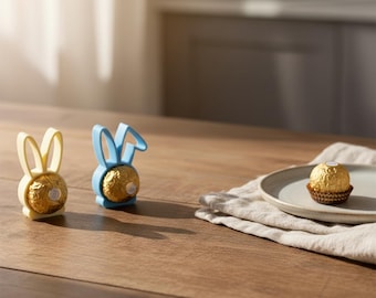 Osterhase Rocher Halter – Süße Hasen Tischdeko für Ostern | Gastgeschenk Pralinenständer | Minimalistische Frühlingsdeko | 3D Druck
