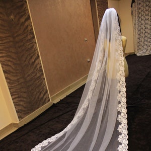 Bridal veil lace, wedding veil lace, white cathedral veil, ivory veil with lace, lace veil champagne, one layer veil lace, veil for bride