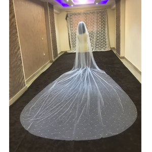 Bridal veil scattered Pearls, pearls cathedral veil, Beaded pearls veil, white pearl veil for bride, custom veil