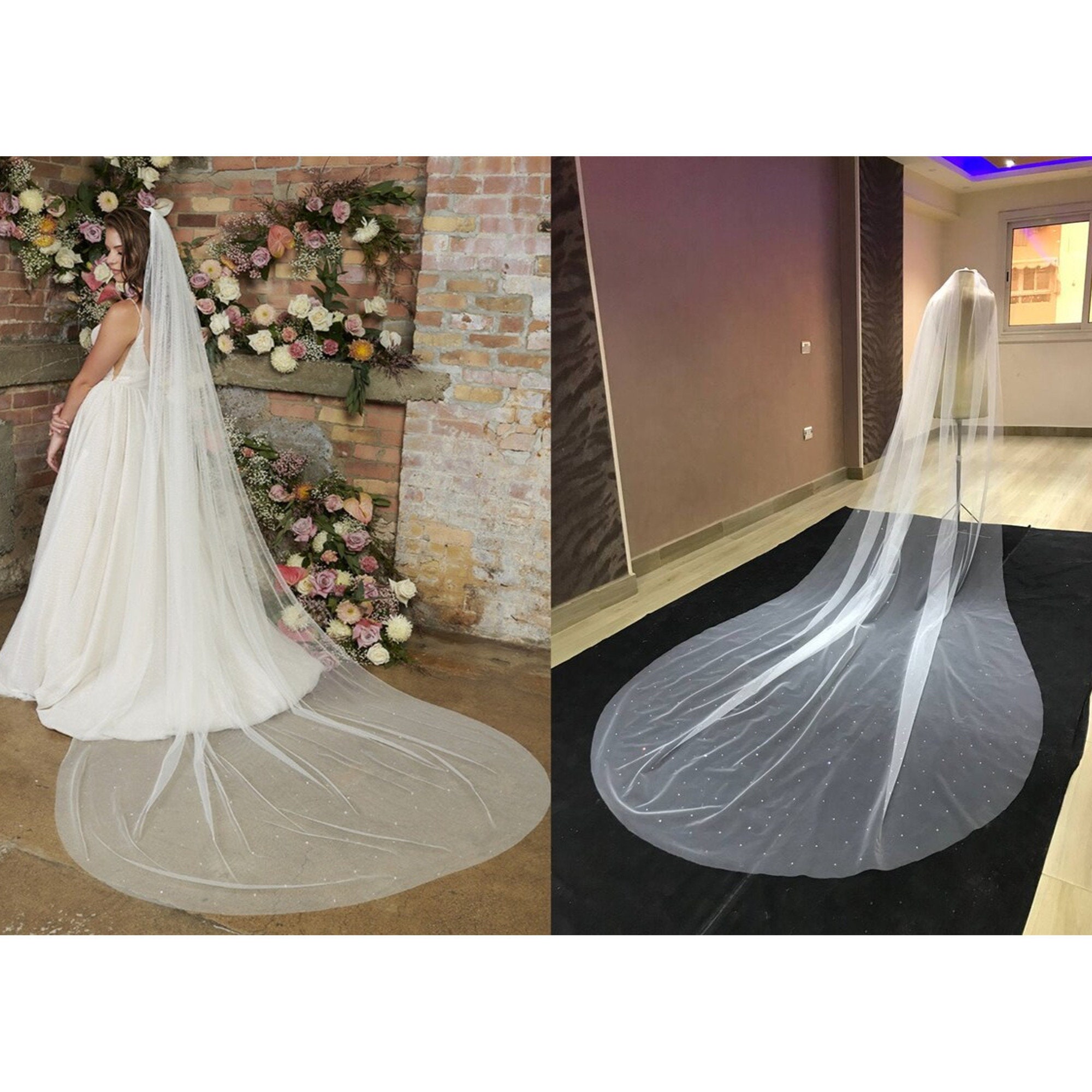 Scattered Beads and Pearls Long Glitter Veil