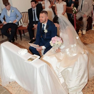 Satin Edge Bridal Veil: 2-Layers Veil satin edge, 2 Tiers satin ribbon trim, Two Tiers veil satin Ribbon