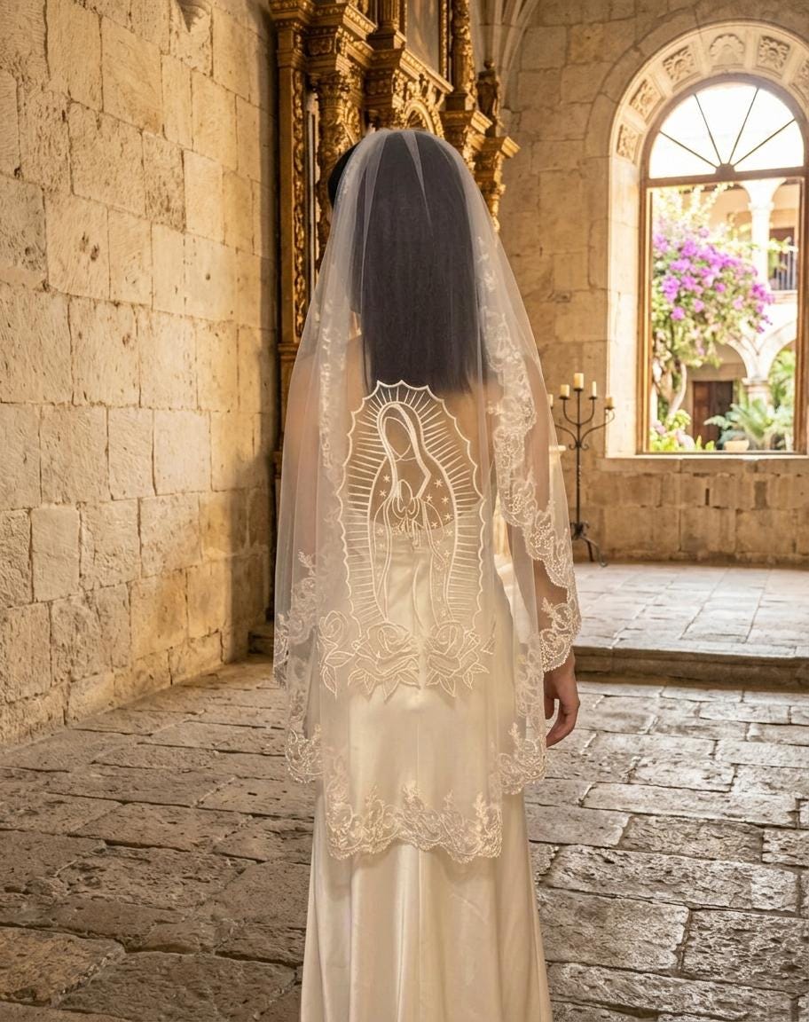 Embroidered Bridal Veil: Marry Guadalupe Lace Fingertip Veil