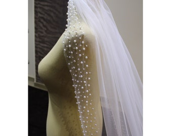 Wedding pearls veil, pearl ivory veil, beaded pearls veil, beaded white veil, Pearls veil for bride, pearls white veil, Ivory pearl Veils