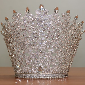 Royal Crown 18 cm, 7'' inches Hair Accessories Tiaras, Crown For Bride, Silver High Tall Crowns, Royal Tiaras, Crowns Bridal headpieces