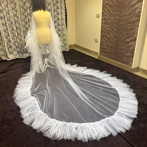 bridal cape Ruffle Veil, Cape Veil with ruffle trim, cover up veil ruffles edge, dress cape ruffle veil