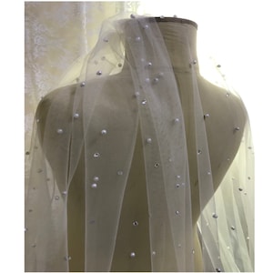 Bridal Veil Pearls, Veil rhinestones, cathedral pearls veil, Veil 1 tier pearls rhinestones edge, bride veil rhinestones, Veil for bride
