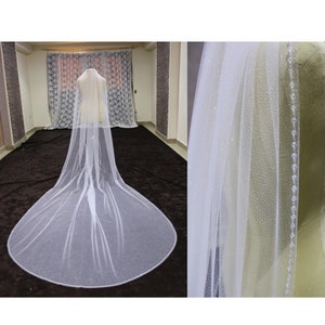 Glitter Bridal Veil: Beaded Crystal Edge, Shimmer Tulle