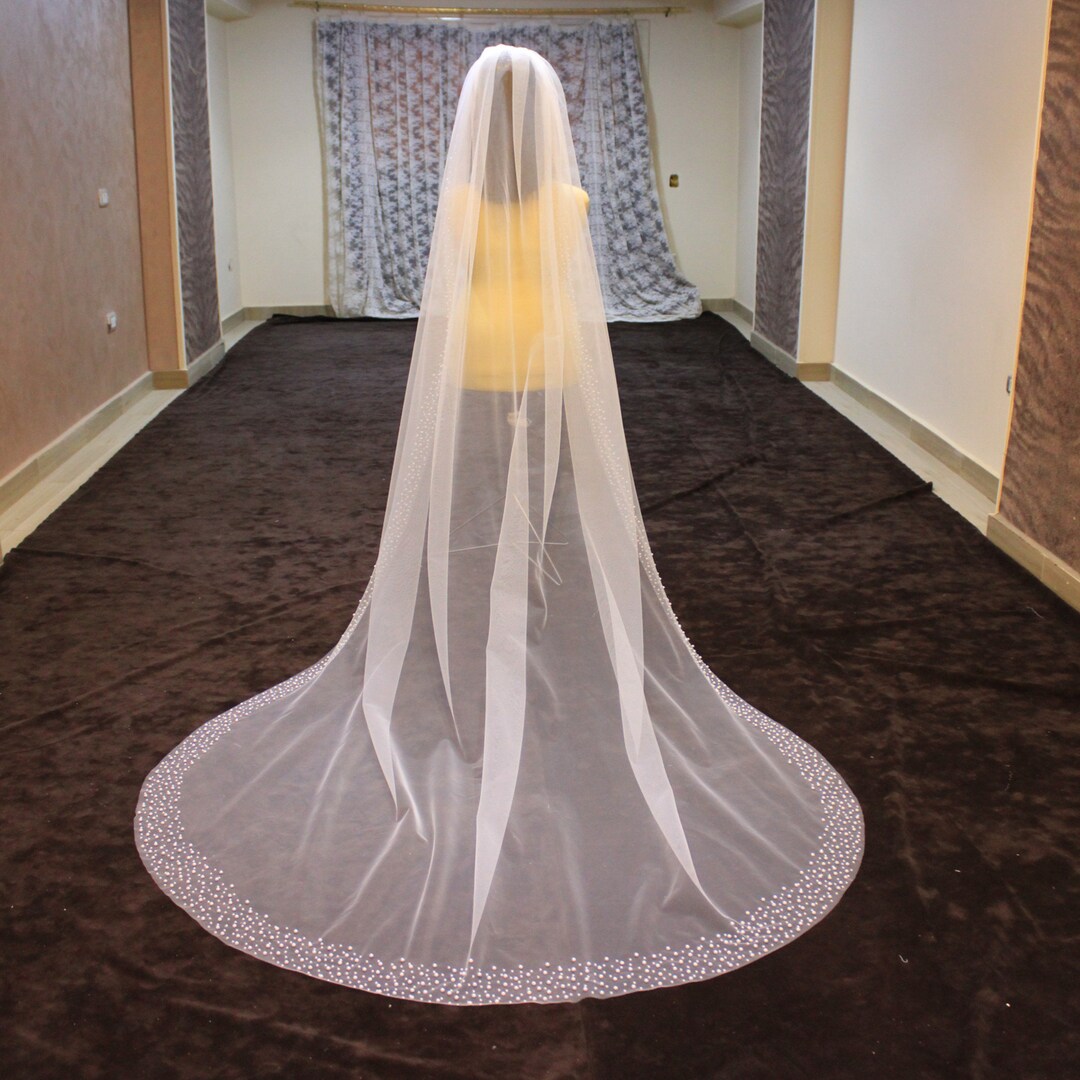 Pearls Veil, Bridal Veil With Pearls, Veil Pearls Trim, 2 Sizes Pearls