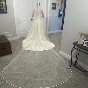 Satin Ribbon Edge Bridal Veil: Simple Sheer 1-Layer Veil