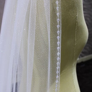 Bridal Veil Glitter Beaded edge, shimmer veil with beads, shinny Veil for bride, veil with crystals trim, glitter veil with rhinestones