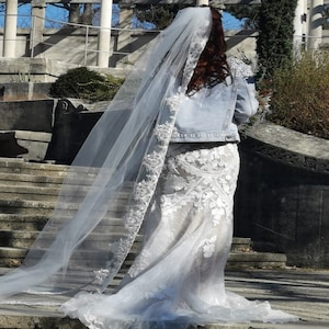 Wedding Veil lace trim, Veil floral lace, chapel lace veil, Wedding veil with lace ,boho veil, ivory lace veil, Royal veil lace trim