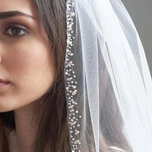 White Veil rhinestones, Veil Swarovski edge, beads cathedral Veil, crystals long veil, wedding custom veil, rhinestones edge veil for bride