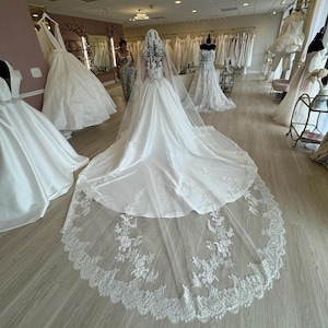 Chantilly Lace Bridal Veil: French Lace Edge, Cathedral Length