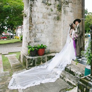 Lace Edge Cathedral Wedding Veil: Royal Bridal Veil, Blusher, 35 ft length for bride