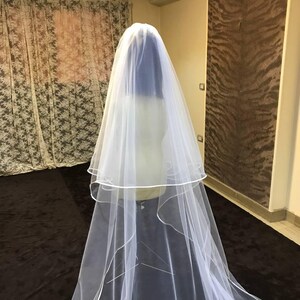 bridal Veil 2 Layers ribbon, bridal Veil satin ribbon, veil 2 Layer satin edge, Cathedral satin Veil, Elegant Veil, chapel Veil ribbon edge