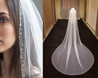 Bridal Veil 1 Tier Crystals Edge, Veil One Layer Rhinestones 