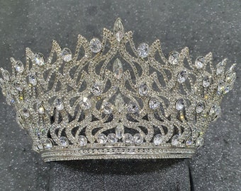 Vintage Silver Tiara, Wedding Crown, princess Queen Crowns, Rhinestone half round headpieces, Crown for bride, birthday Hair Accessories