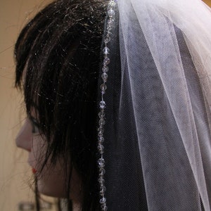 bridal Veil Beaded edge, Cathedral Veil beaded Edge, Veil with silver beads, cathedral beaded Veil, Bridal Beaded Veil chapel length