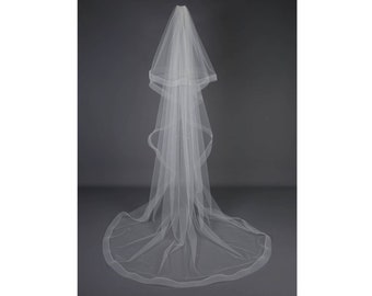 Cathedral horsehair veil, Horsehair fingertip veil, 2 Layers Horsehair veil, 2 tier horsehair veil for bride, horsehair ribbon veil