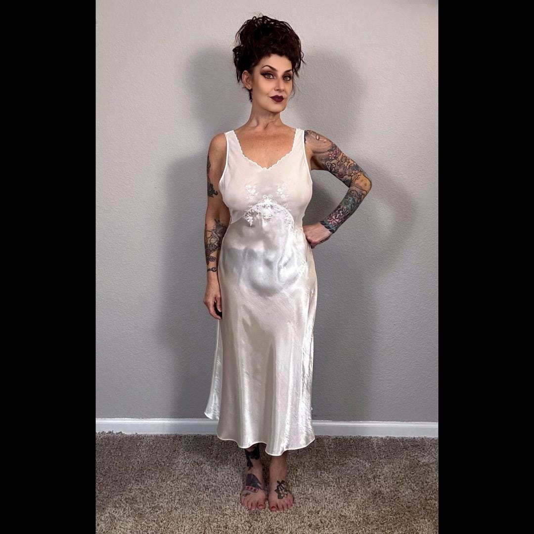 90s Vintage Lingerie Sheer Floral Retro Slip Dress Feminine White ...