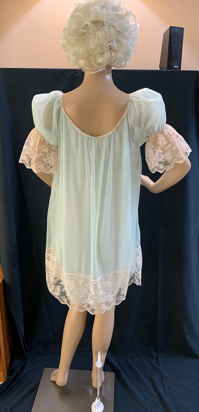 60s Mint Green Babydoll Lingerie Nightgown Short Double Layer Etsy