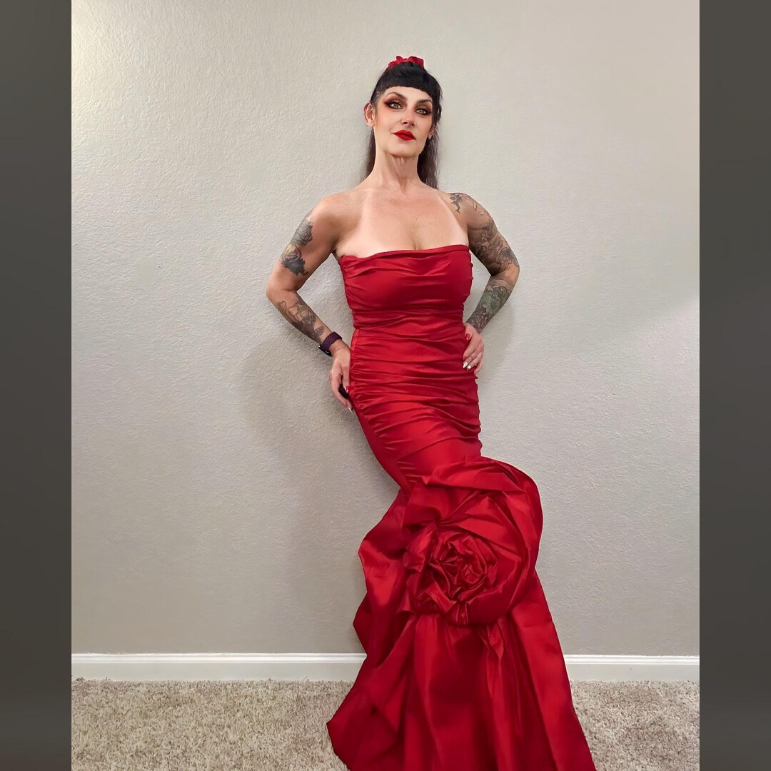 Red Rss Dress 90s Dark Red Bodycon Formal Rose Mermaid Dress Old Hollywood Maxi ...